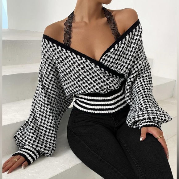 Lace Strap Batwing Sleeve Sweater - Picture 7 of 16